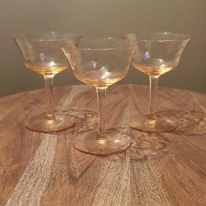 3 VINTAGE PINK WINE GLASSES